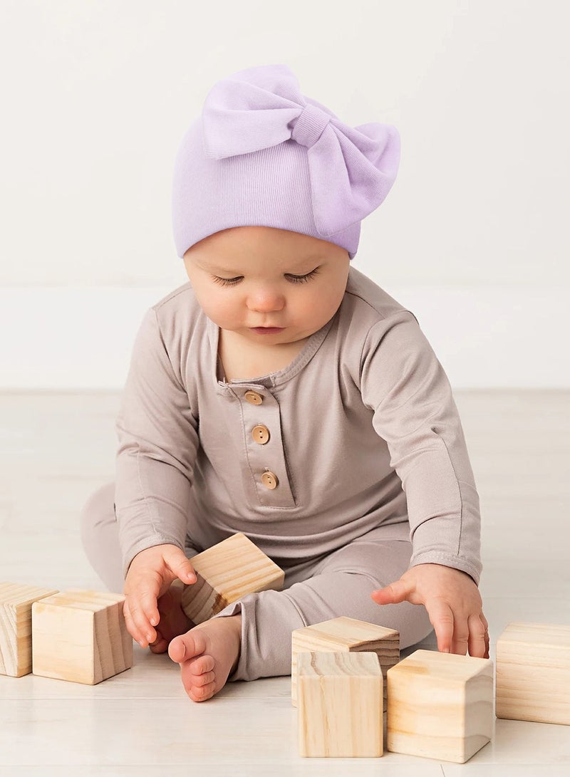 Newborn Bowtie Pullover Hat Light Purple  - Image 1