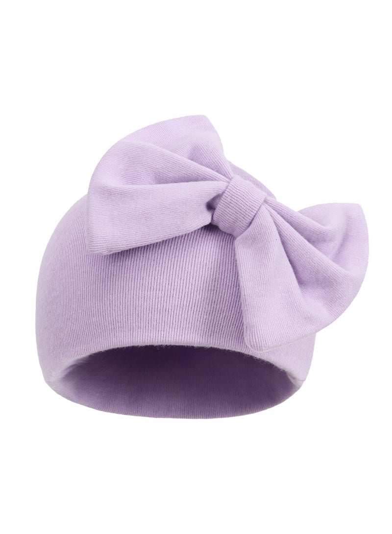 Newborn Bowtie Pullover Hat Light Purple  - Image 3