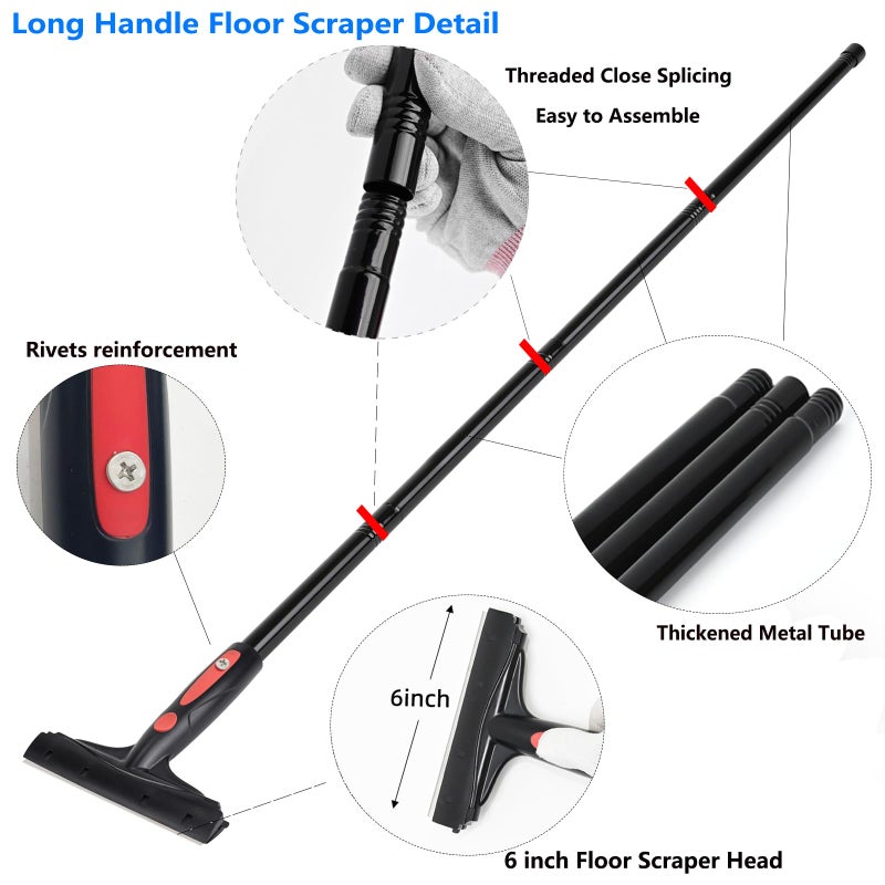 EHDIS Extenble Razor Blade Scraper, 16''-58'' Long Handle 6" Wide Blade Scraper Tool with 10 Double-Edge Blades for Cleaning Paint, Caulk, Adhesive,Painting, Tile, Floors, Ice Scraper (068-pro) - Image 3
