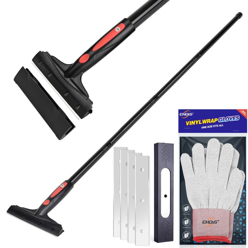 EHDIS Extenble Razor Blade Scraper, 16''-58'' Long Handle 6" Wide Blade Scraper Tool with 10 Double-Edge Blades for Cleaning Paint, Caulk, Adhesive,Painting, Tile, Floors, Ice Scraper (068-pro) - Image 1