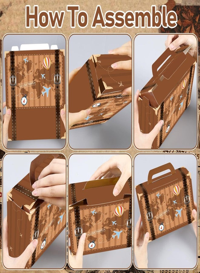 Wiooffen 6Pcs Large Vintage Travel Theme Party Decorations Paperboard Suitcase Gift Box Set of 3 Sizes Decorative Stackable Storage Chests for Travel Party Birthday Wedding Photo Booth Supplies Brown - Image 4