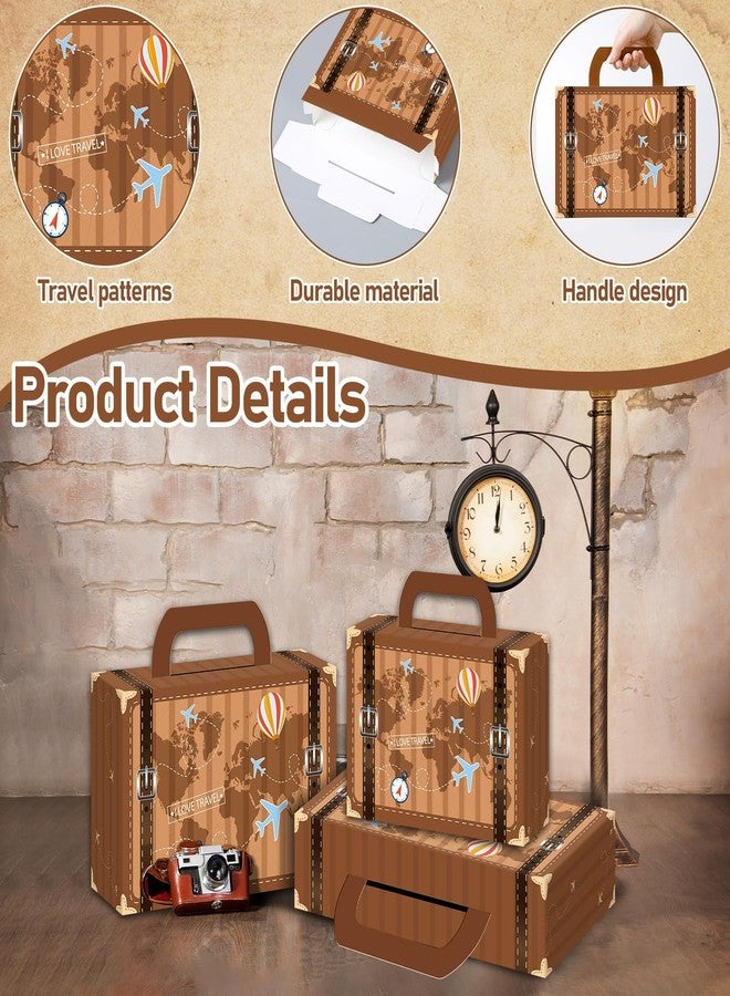 Wiooffen 6Pcs Large Vintage Travel Theme Party Decorations Paperboard Suitcase Gift Box Set of 3 Sizes Decorative Stackable Storage Chests for Travel Party Birthday Wedding Photo Booth Supplies Brown - Image 3