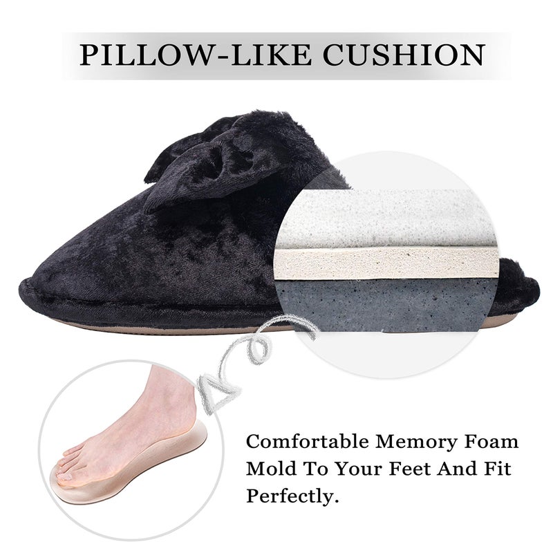 DL Womens Fluffy Velvet Slip on Scuff Slippers for Women Indoor, Warm Furry Ladies Bedroom Slippers with Non Slip Outsole Black - Image 4