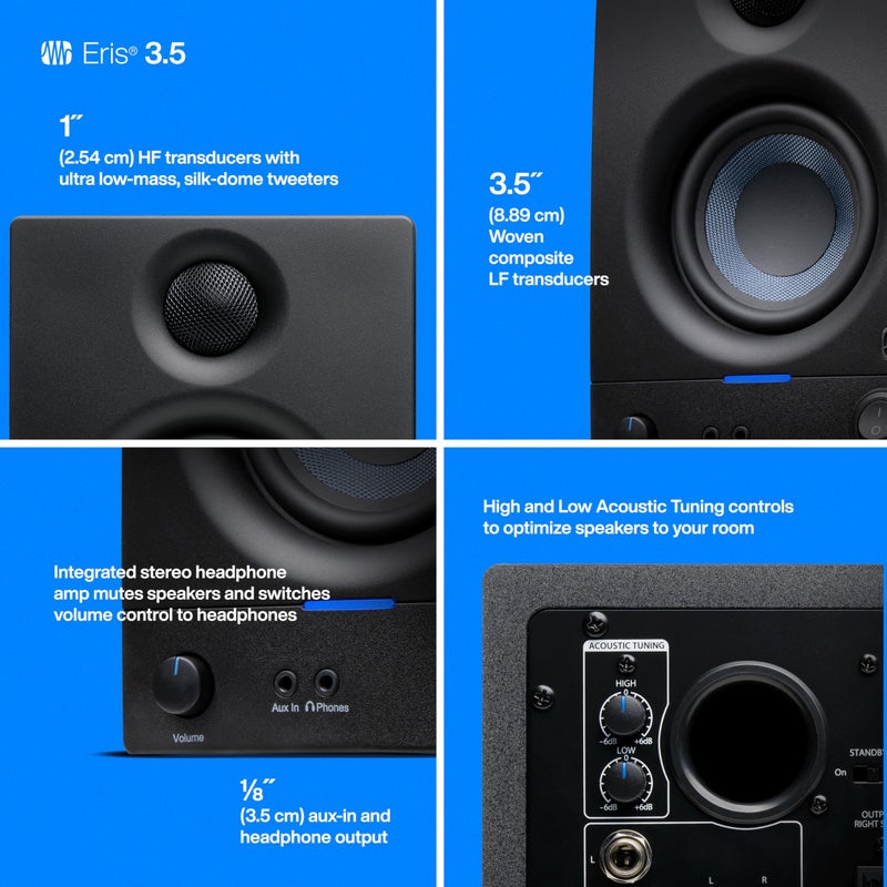 PreSonus Eris 3.5 Studio Monitors, Pair â€” Powered, Active Monitor Speakers for Near Field Music Production, Desktop Computer, Hi-Fi Audio - Image 4
