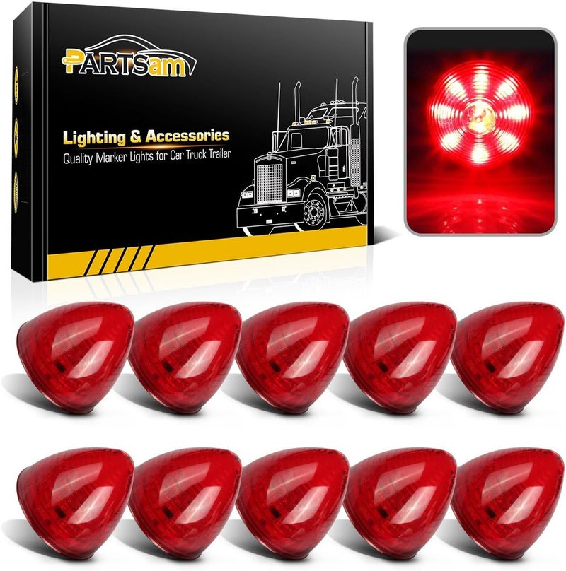 Partsam 10Pcs 2 Inch Round Beehive Cone Led Side Marker Clearance Lights Red 9 Diodes for Trailer Trucks ATV Motorcycle Replacement for Peterbilt Kenworth Freightliner - Image 1