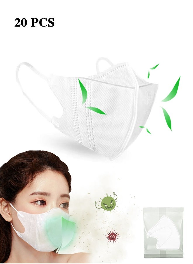 Lemon 20 Pcs White Disposable Face Masks, 3 Layers Masks Individually Wrapped, with Elastic Ear Loop, Breathable and Comfortable Adult Masks - for Office, Outdoor, Daily Use  - Image 1