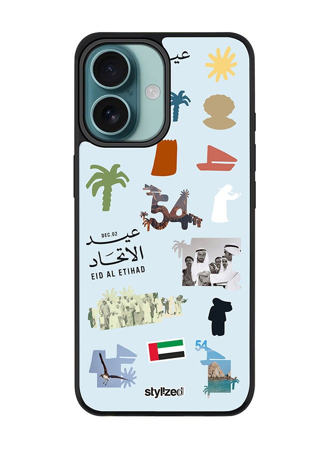 Stylizedd for iPhone 16 Case [Compatible with MagSafe] Magnetic cover Slim fit Camera Protection, Shockproof Thin Phone Case- Eid Al Etihad 54th UAE National Day, Light Blue - Image 1