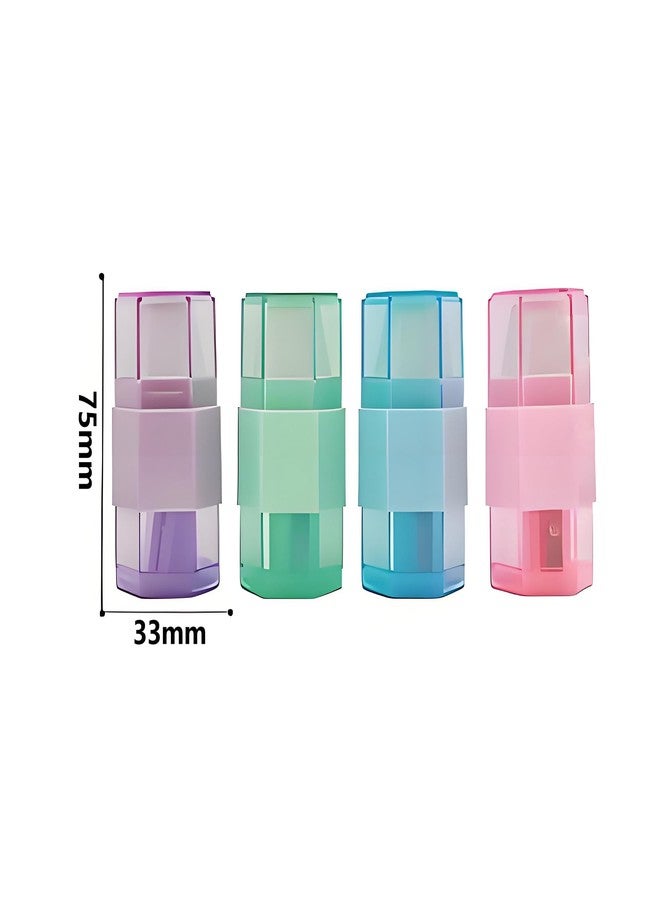 waremew Pencil Sharpener & Eraser,4 Pack Colorful Manual Pencil Sharpener with Eraser,Fun Stationery Back to School Supplies,Classroom Rewards,Birthday Party Favors - Image 5
