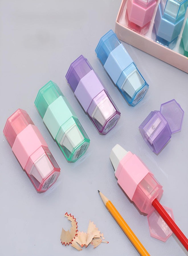 waremew Pencil Sharpener & Eraser,4 Pack Colorful Manual Pencil Sharpener with Eraser,Fun Stationery Back to School Supplies,Classroom Rewards,Birthday Party Favors - Image 2