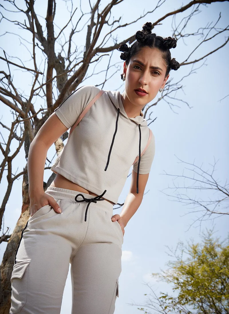 PINACOLADA Women's Moon Grey Contrast Piping Co-Ord Set