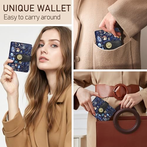 Kelvoris Skull Mushroom Snake Night Small Rfid Women Wallet Bifold Zipper Coin Pocket PU Leather Compact Cash Credit Card Holder Travel Wallet for Female Ladies Teen Girls 1 ID Window 10 Card Slots - Image 2