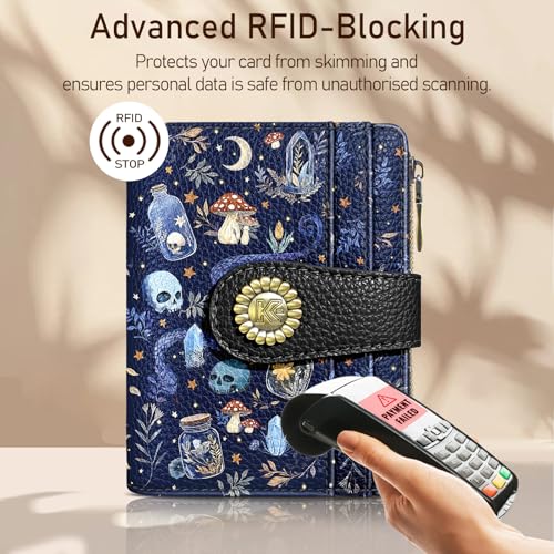 Kelvoris Skull Mushroom Snake Night Small Rfid Women Wallet Bifold Zipper Coin Pocket PU Leather Compact Cash Credit Card Holder Travel Wallet for Female Ladies Teen Girls 1 ID Window 10 Card Slots - Image 3
