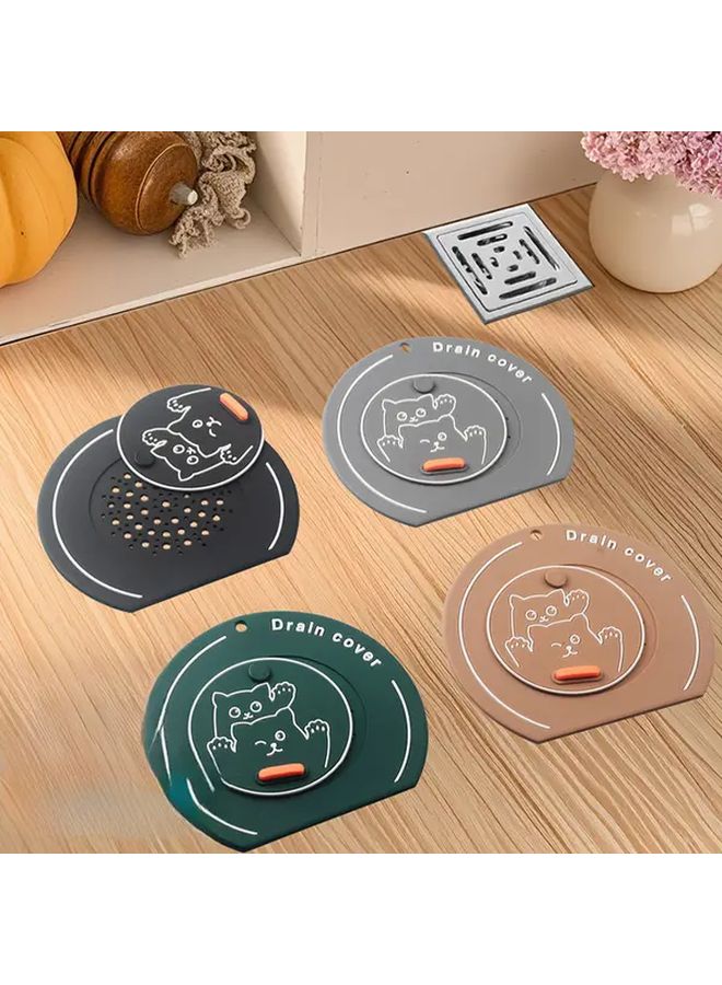 Green Double Layer Hello Cat Round Soft Silicone Drain Stopper Foldable Non Slip Drain Cover For Bathtub Shower Sinks - Image 2
