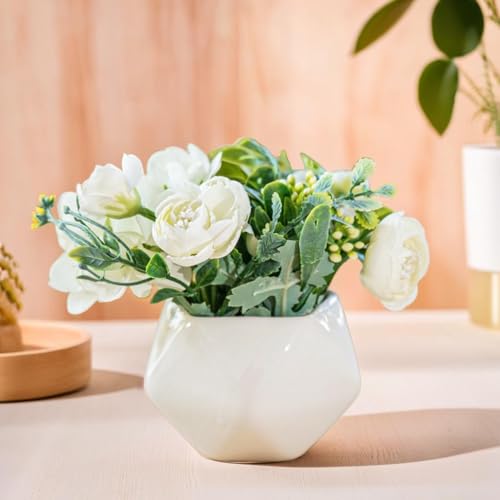 Ekhasa Nostrae White Rose Ceramic Flower Vase with Artificial Flowers Plant | Small Daisy Flower Pots with Artificial Flowers for Home Decor Table Showpiece Living Room Office Wedding & Gift - Image 1