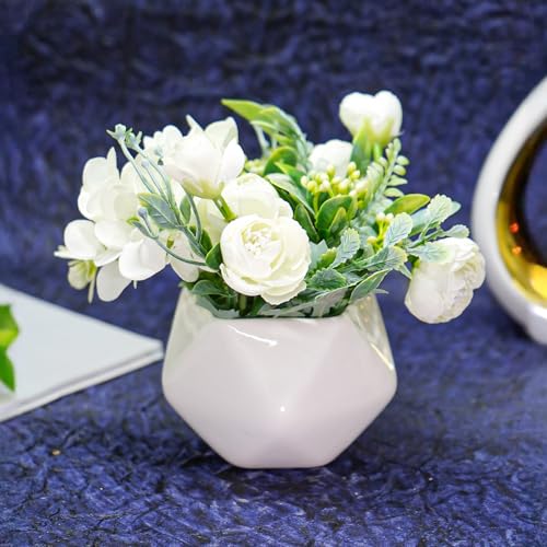 Ekhasa Nostrae White Rose Ceramic Flower Vase with Artificial Flowers Plant | Small Daisy Flower Pots with Artificial Flowers for Home Decor Table Showpiece Living Room Office Wedding & Gift - Image 2