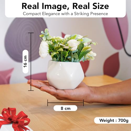 Ekhasa Nostrae White Rose Ceramic Flower Vase with Artificial Flowers Plant | Small Daisy Flower Pots with Artificial Flowers for Home Decor Table Showpiece Living Room Office Wedding & Gift - Image 3