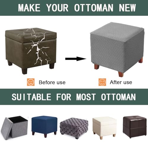 Bifaunvogel Bifaun Vogel Ottoman Cover Square Jacquard Stretch Ottoman Slipcovers Thick Folding Storage Covers Square Footstool Protector with Elastic Bottom for Living Room S in Light Gray - Image 5