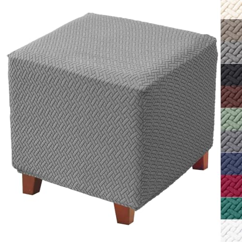 Bifaunvogel Bifaun Vogel Ottoman Cover Square Jacquard Stretch Ottoman Slipcovers Thick Folding Storage Covers Square Footstool Protector with Elastic Bottom for Living Room S in Light Gray - Image 1