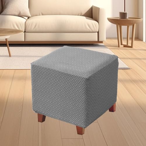 Bifaunvogel Bifaun Vogel Ottoman Cover Square Jacquard Stretch Ottoman Slipcovers Thick Folding Storage Covers Square Footstool Protector with Elastic Bottom for Living Room S in Light Gray - Image 2