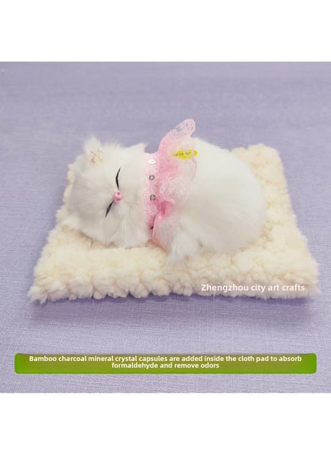 Bamboo Charcoal Cloth Pad Simulation Cat Can Call Cat Car Decoration Ornaments Simulation Animal Toy Cat Flower Basket Cat-Color:Beige Bamboo Charcoal Cloth Pad + Pink Skirt Cat Can Bark-Size:18*14