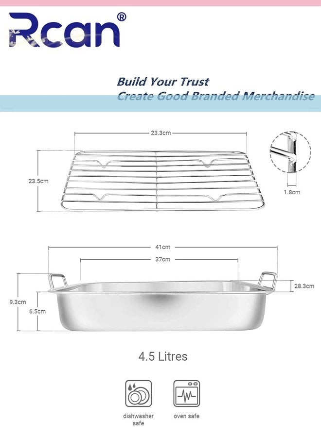 Rcan Premium Stainless Steel Roasting Pan with Grill Rack Meatloaf Pan With Drain Tray With Rack Rectangular Roaster Compatible with All Hob Types Except Induction Sturdy & Heavy Duty Removable Grill, Roasting Tin with Handles  - Image 5