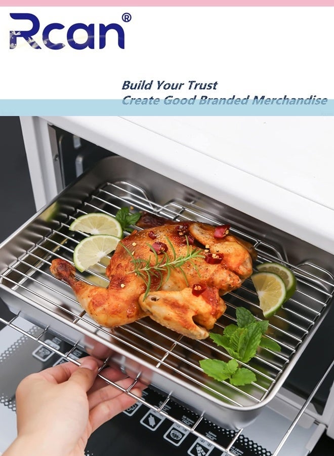 Rcan Premium Stainless Steel Roasting Pan with Grill Rack Meatloaf Pan With Drain Tray With Rack Rectangular Roaster Compatible with All Hob Types Except Induction Sturdy & Heavy Duty Removable Grill, Roasting Tin with Handles  - Image 3