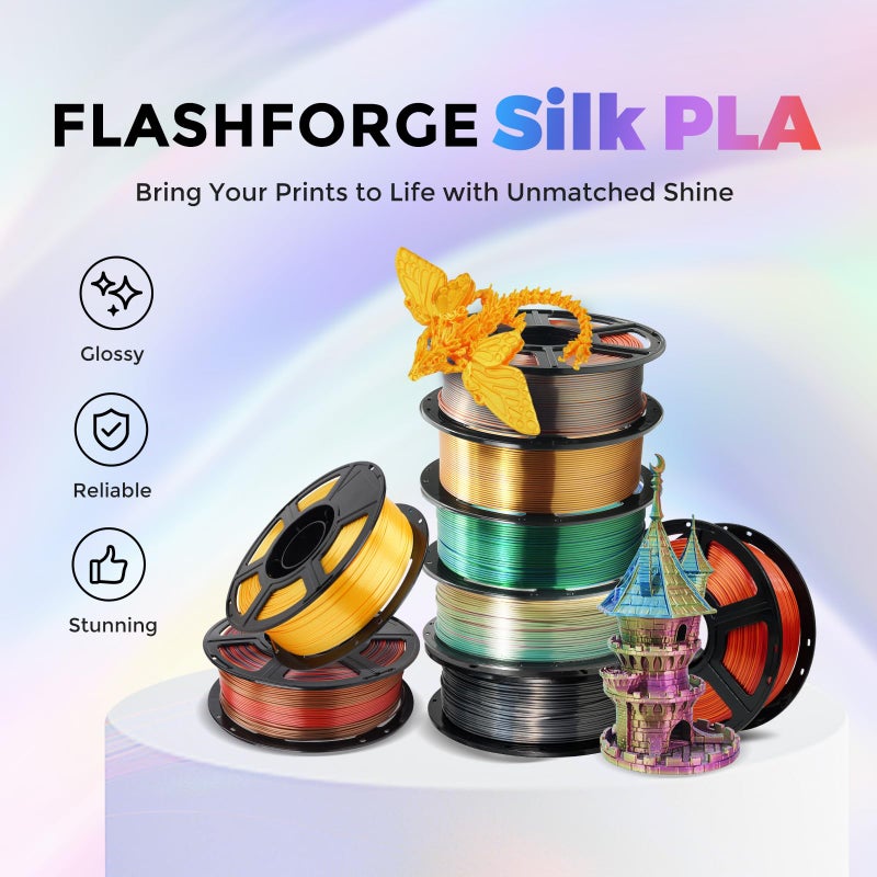 Flashforge 3D Printer Filament Silk PLA 1.75mm 1kg Spool-Dimensional Accuracy +/- 0.02mm (Metal Grey) - Image 2