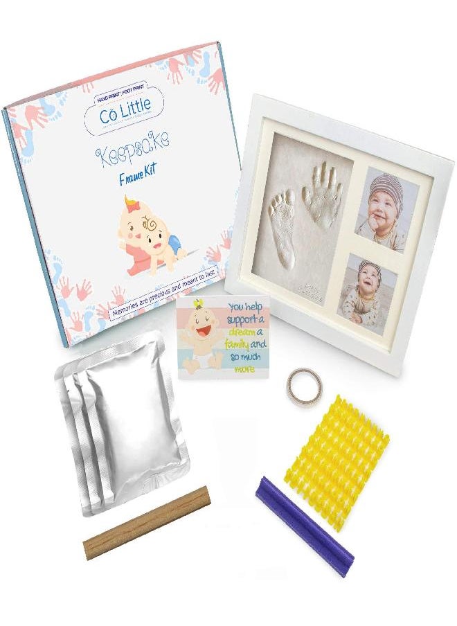 Co Little Co Little Baby Handprint & Footprint Kit (Date & Name Stamp) Clay Hand Print Picture Frame for Newborn - Best New Mom Gift - Foot Impression Photo Keepsake for Girl & Boy - White Feet Imprint Mold  - Image 4