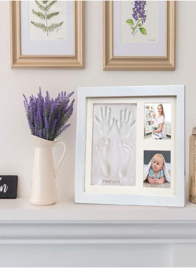 Co Little Co Little Baby Handprint & Footprint Kit (Date & Name Stamp) Clay Hand Print Picture Frame for Newborn - Best New Mom Gift - Foot Impression Photo Keepsake for Girl & Boy - White Feet Imprint Mold  - Image 3