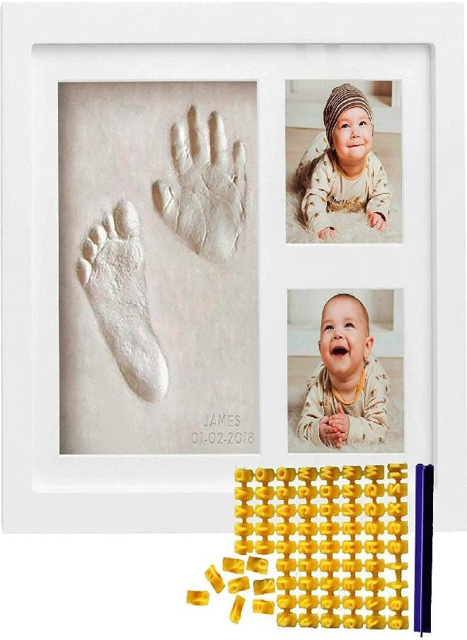 Co Little Co Little Baby Handprint & Footprint Kit (Date & Name Stamp) Clay Hand Print Picture Frame for Newborn - Best New Mom Gift - Foot Impression Photo Keepsake for Girl & Boy - White Feet Imprint Mold  - Image 1