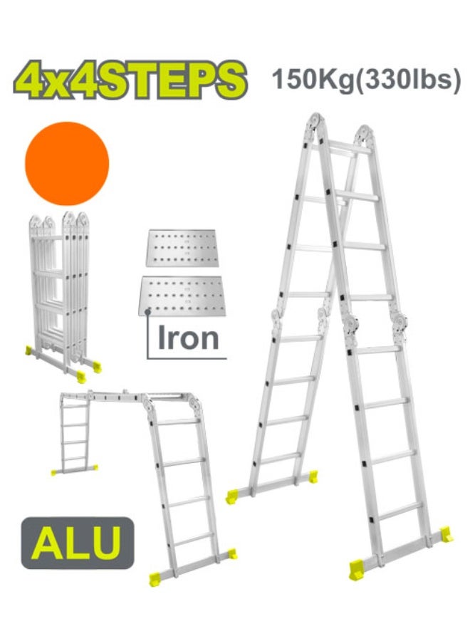 4x4 Multi-Purpose Aluminum Ladder with Scaffold Mode, Heavy Use, 150kg