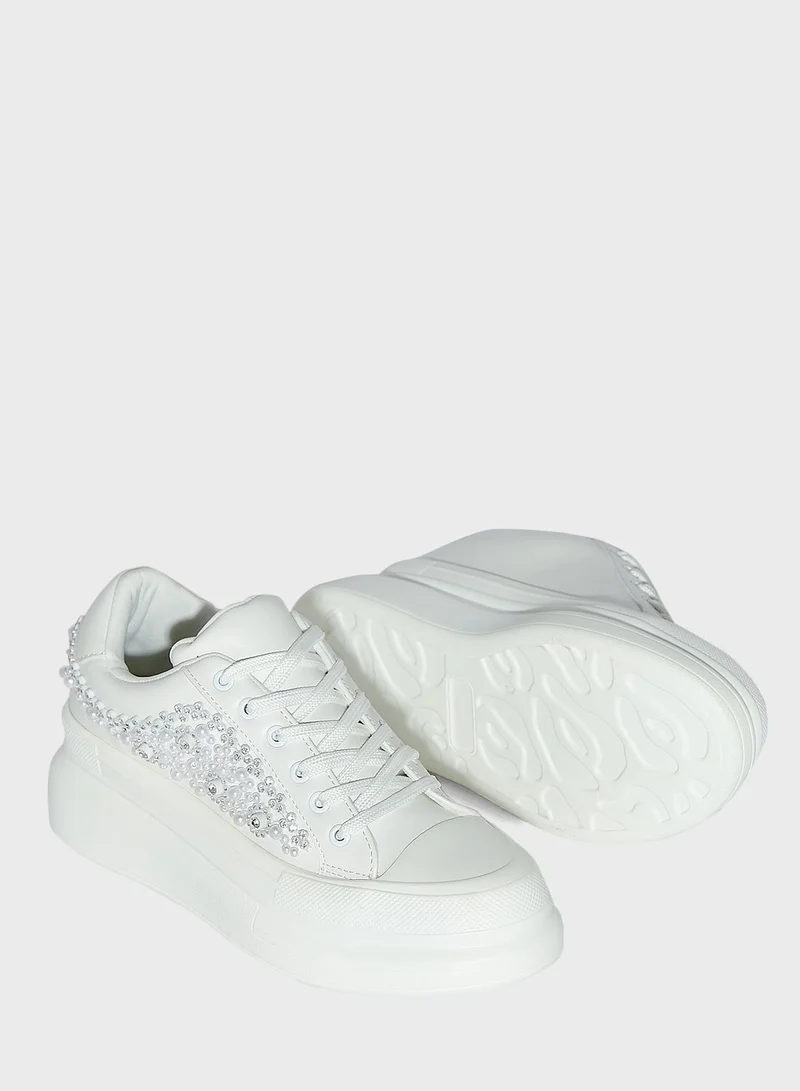 Ginger Pearl And Diamante Detail Sneakers