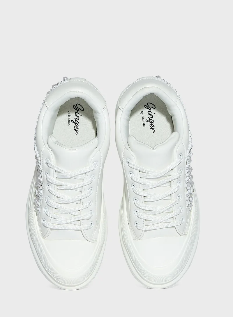 Ginger Pearl And Diamante Detail Sneakers