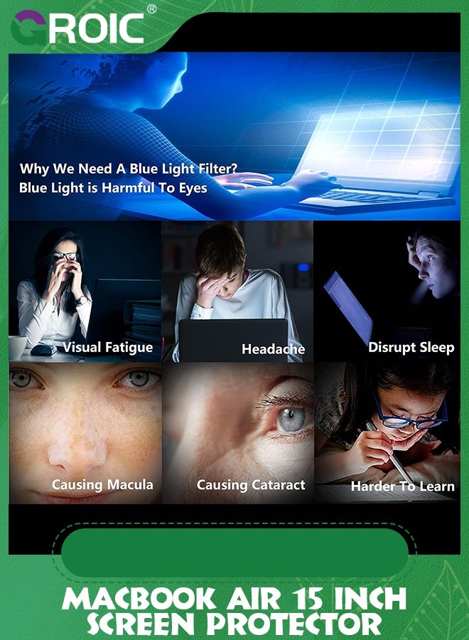 GROIC Macbook Air 15 inch Screen Protector Anti-Glare Anti-Blue Light Filter,Blue Light Blocking Screen Designed for 2023 MacBook Air Laptop with M2 chip 15.3" A2941,Bubble Free Eye Protection - Image 2