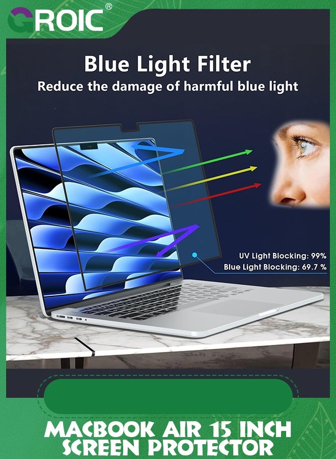 GROIC Macbook Air 15 inch Screen Protector Anti-Glare Anti-Blue Light Filter,Blue Light Blocking Screen Designed for 2023 MacBook Air Laptop with M2 chip 15.3" A2941,Bubble Free Eye Protection - Image 3