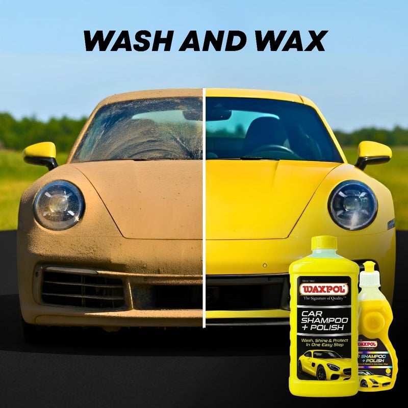 Waxpol Car Shampoo + Polish Concentrate 1 Litre with Microfiber Towel, Jumbo Sponge & Free Bucket | High Shine, Rich Smooth Feel | Snow Foam Compatible, pH-Balanced - Image 4