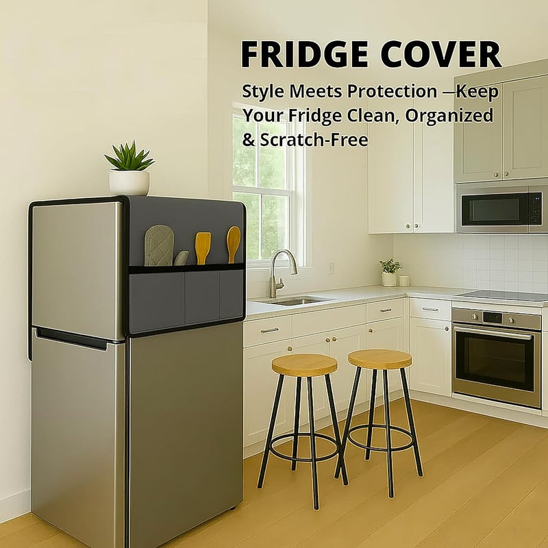Fancy Walas Refrigerator Single Door Waterproof, Dustproof, Refrigerator Top Cover, Protective Cover for Fridges with Extra Storage Space Nylon Top cover with 6 Storage Pockets ( Grey, 130 x 54 cm ) - Image 5