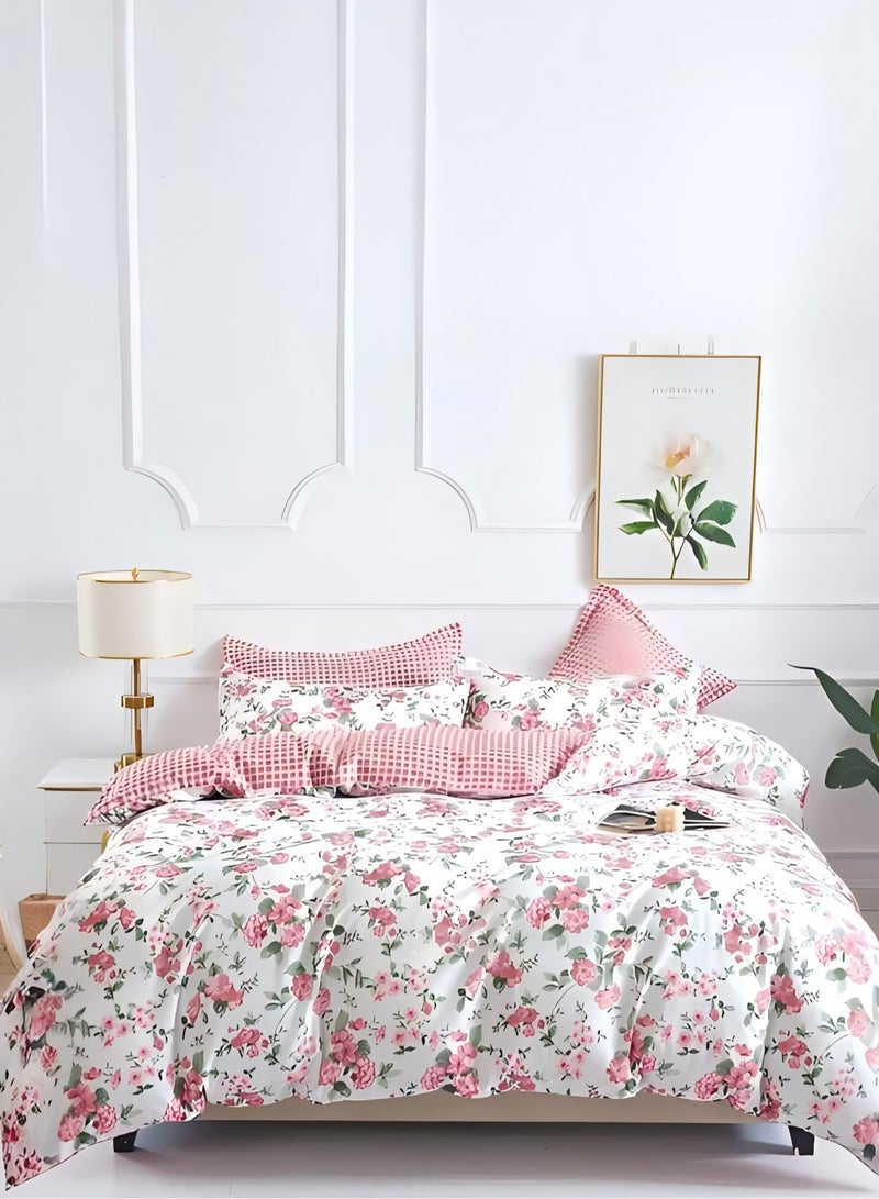 طقم غطاء لحاف ملكي جديد، 6 قطع مع غطاء لحاف 220×240 سم و1 ملاءة مشدودة و4 أغطية وسائد