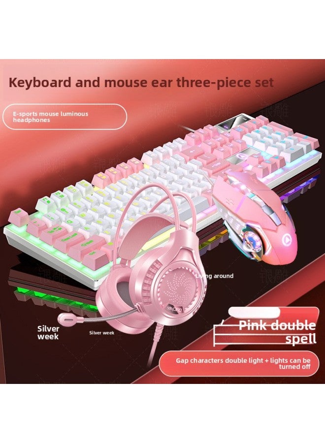 K500 Mechanical Feel Keyboard USB Wired Computer Desktop Light Tone Office E-sports Gaming Mouse Suit-Color:K500 White Powder Mixed Light + G15 Mouse + Q7 Headphones + Mouse Pad  - Image 1