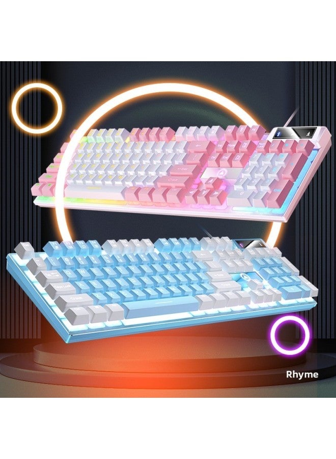 K500 Mechanical Feel Keyboard USB Wired Computer Desktop Light Tone Office E-sports Gaming Mouse Suit-Color:K500 White Powder Mixed Light + G15 Mouse + Q7 Headphones + Mouse Pad  - Image 2