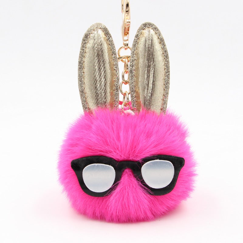 Koorol Long-Eared Rabbit Fur Ball Key Chain Plush Bag Pendant Glasses Rabbit Bag Pendant Mobile Phone Accessories - Image 2