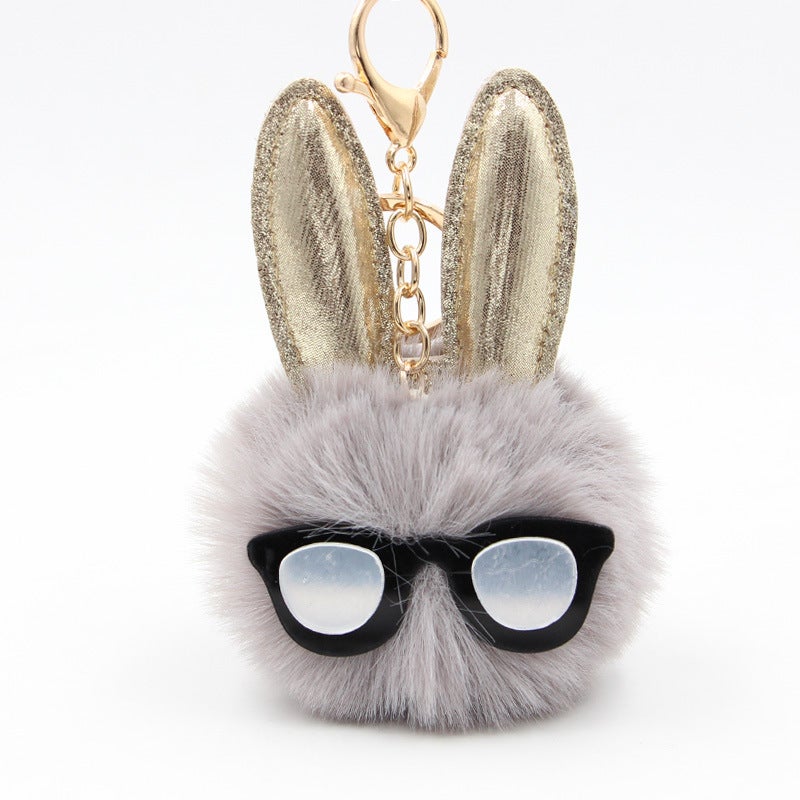Koorol Long-Eared Rabbit Fur Ball Key Chain Plush Bag Pendant Glasses Rabbit Bag Pendant Mobile Phone Accessories - Image 1