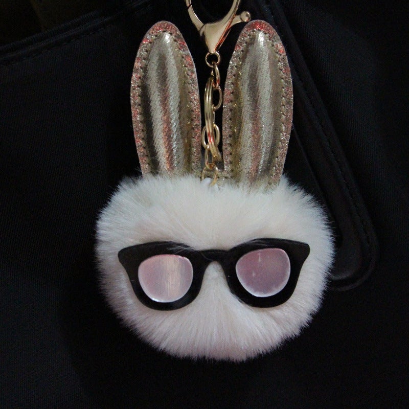 Koorol Long-Eared Rabbit Fur Ball Key Chain Plush Bag Pendant Glasses Rabbit Bag Pendant Mobile Phone Accessories - Image 3