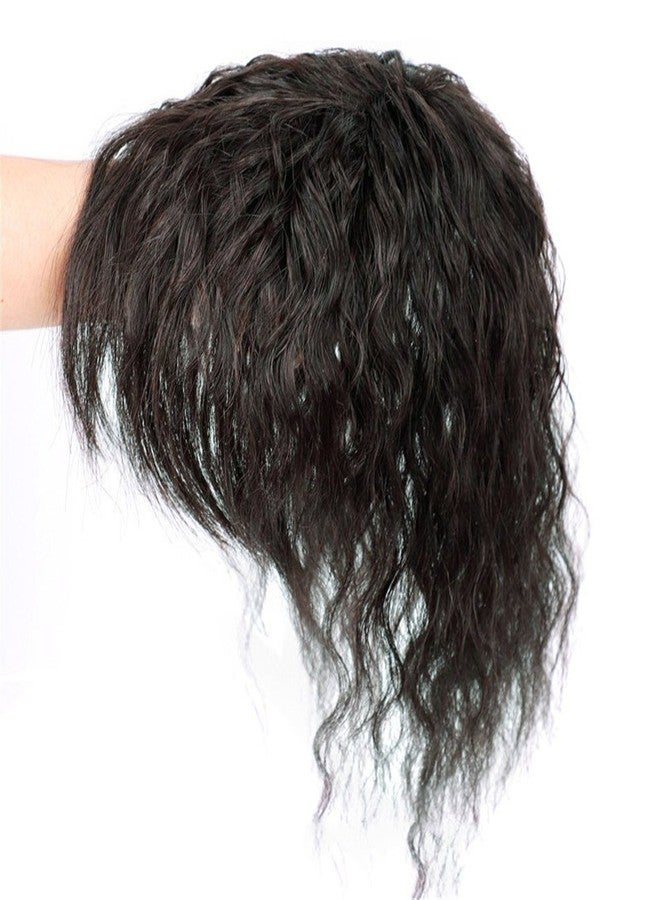 RemeeHi Fluffy Nature Look Curly Hairpiece Clip ON Human Hair Toppers With Bangs Replacement Wiglet Toupee for Thin Hair Long 812cm,25cm Nature Black - Image 2