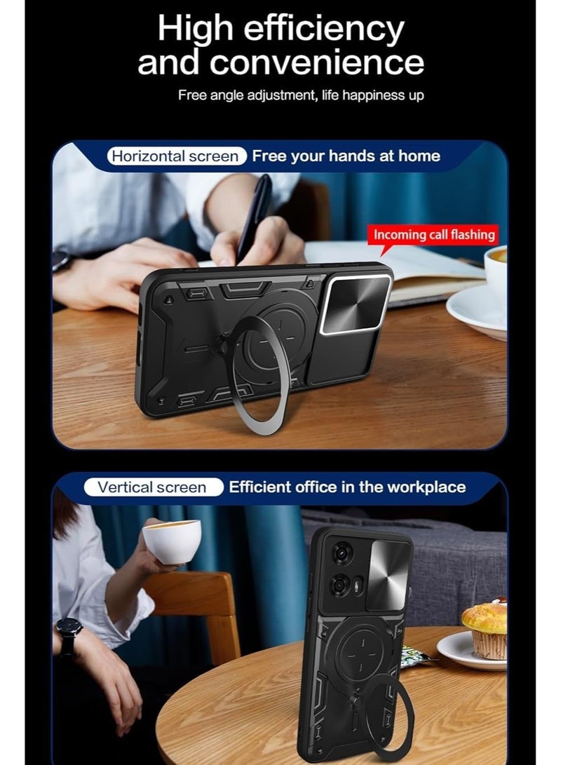 for Motorola G35 5G Case, Slide Camera Lens Cover, Magnetic Ring Holder Kickstand Protective Phone Case for Motorola G35 5G, Black  - Image 5