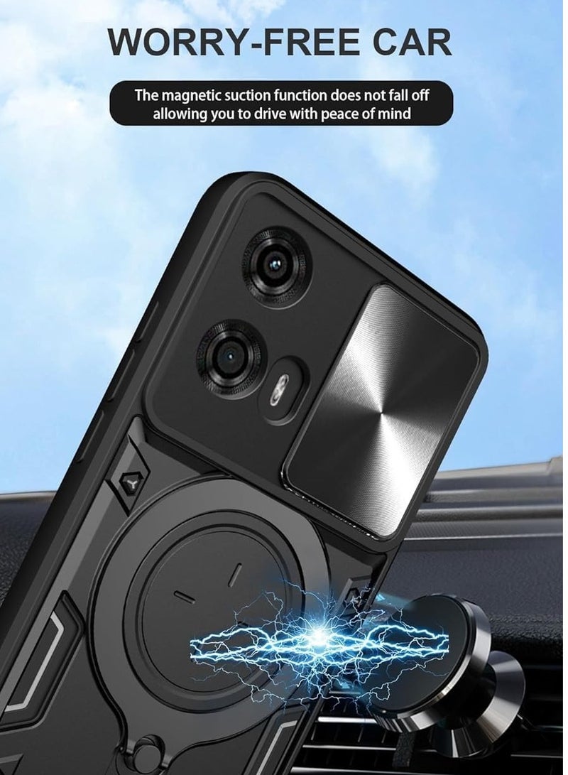 for Motorola G35 5G Case, Slide Camera Lens Cover, Magnetic Ring Holder Kickstand Protective Phone Case for Motorola G35 5G, Black  - Image 3