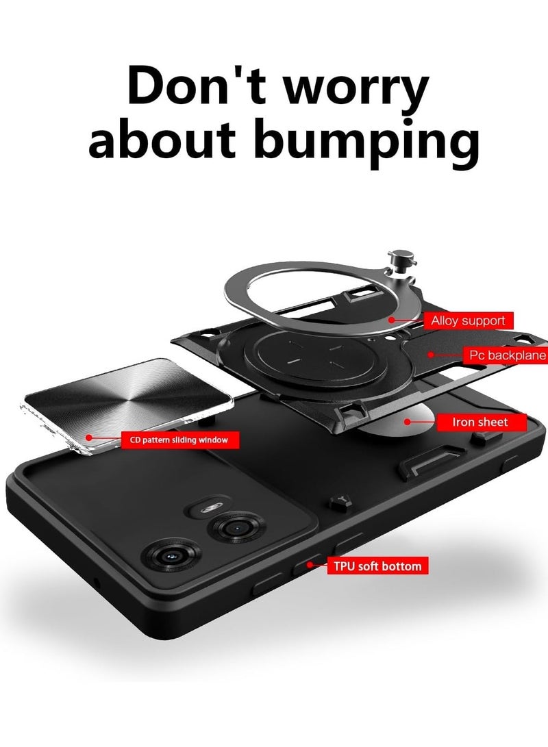 for Motorola G35 5G Case, Slide Camera Lens Cover, Magnetic Ring Holder Kickstand Protective Phone Case for Motorola G35 5G, Black  - Image 2
