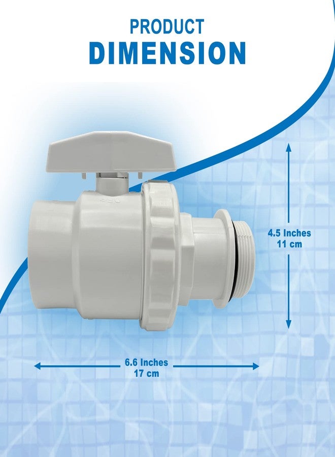 Poolzilla صمام كروي من Poolzilla للتحكم في تدفق المياه (عبوة من قطعتين) متوافق مع صمام Hayward SP0723-1.5 بوصة ذو طرف ذكر وأنثى، صمام كروي ثنائي الاتجاه من Trimline، مصنوع من بلاستيك ABS متين - Image 2