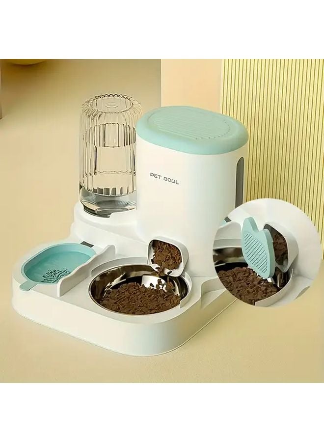 نافورة مياه قطط أوتوماتيكية خضراء وطقم موزع الطعام مع وعاء من الفولاذ المقاوم للصدأ قابل للغسيل مغذي حيوانات أليفة 2 في 1 - Image 3