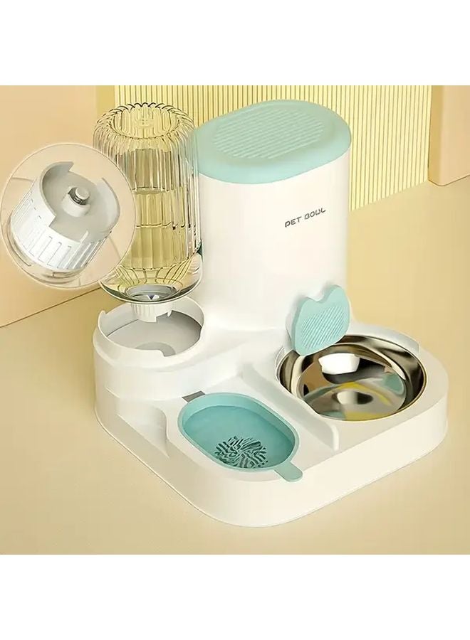 نافورة مياه قطط أوتوماتيكية خضراء وطقم موزع الطعام مع وعاء من الفولاذ المقاوم للصدأ قابل للغسيل مغذي حيوانات أليفة 2 في 1 - Image 4